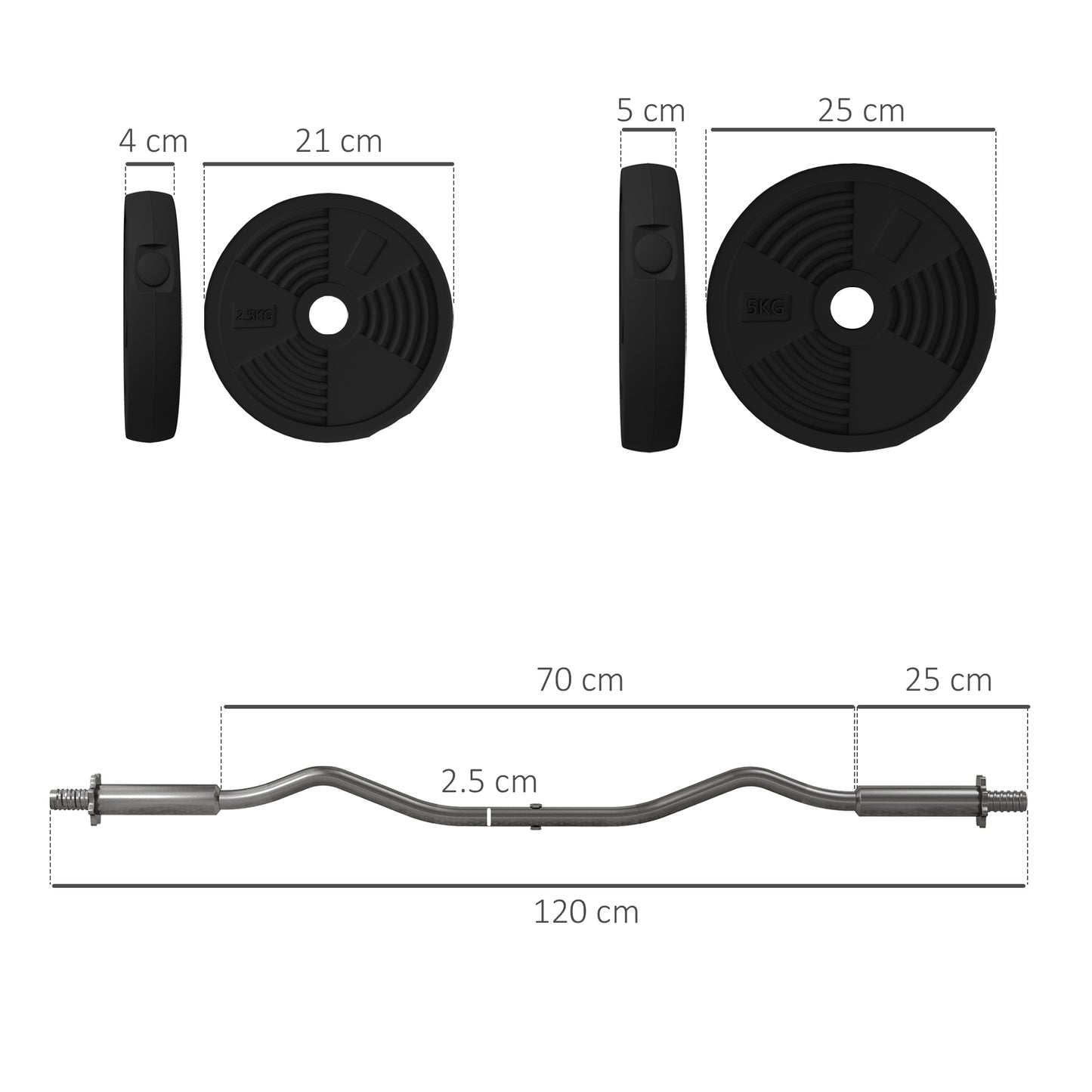 25kg Barbell Set, Adjustable Weights with Curl Bar and Non-slip Handle