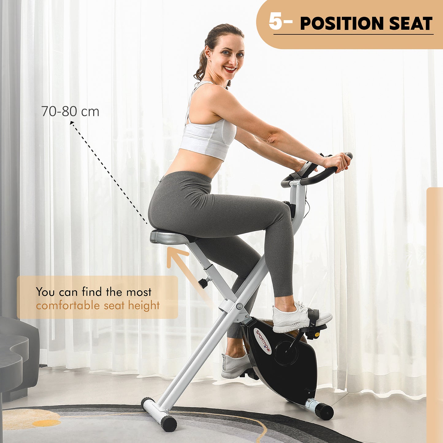 Folding & Quiet Exercise Bike with 8-Level Magnetic Resistance and Heart-Rate Sensor