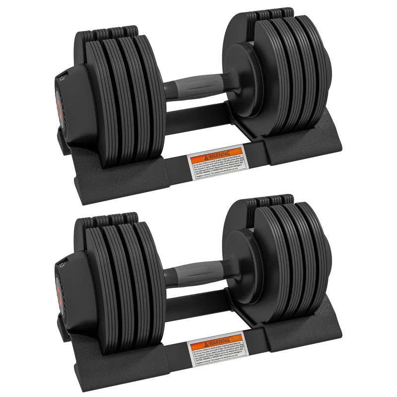 2 x 24KG Adjustable Dumbbells Set, 4-in-1 Weights Set with Storage Tray