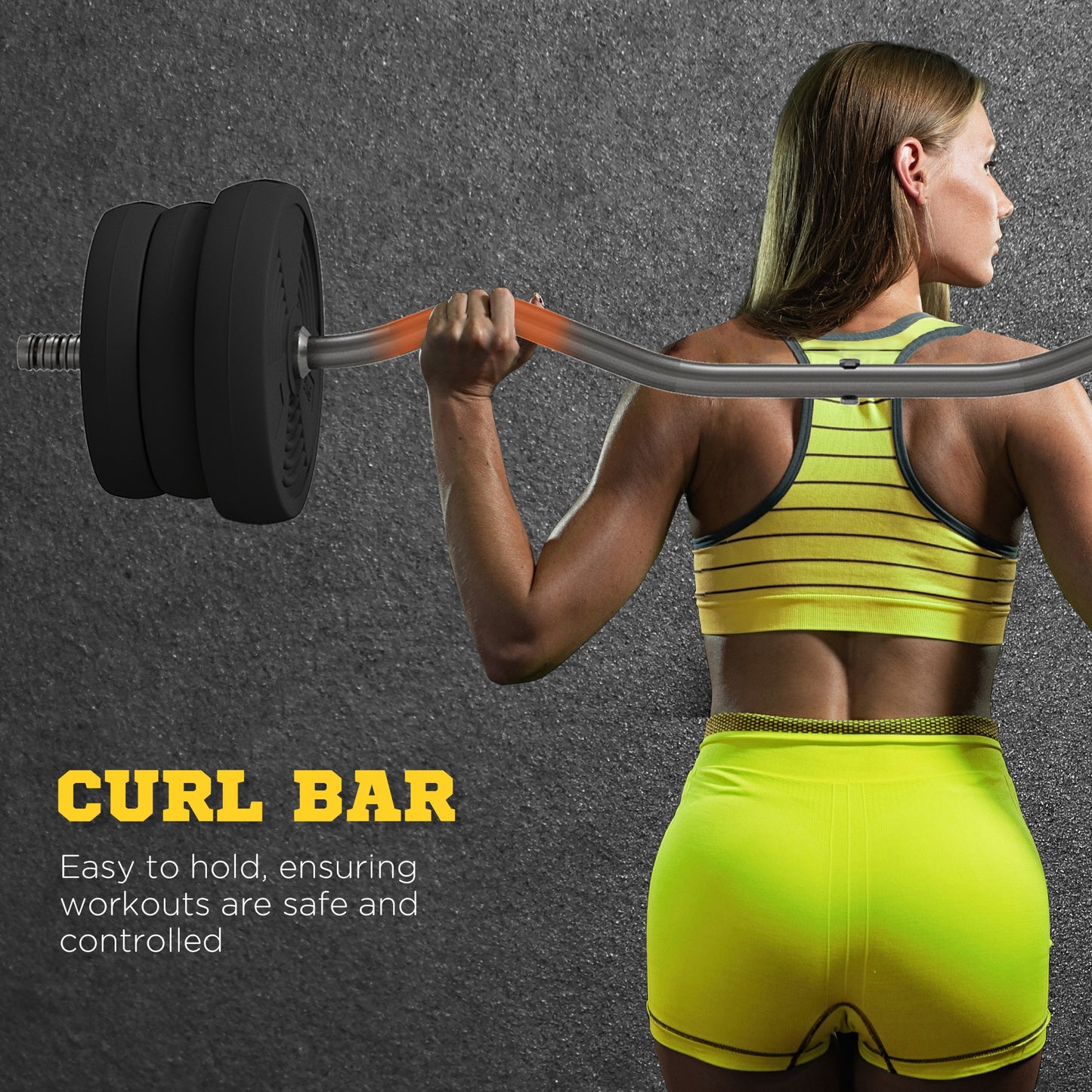 25kg Barbell Set, Adjustable Weights with Curl Bar and Non-slip Handle