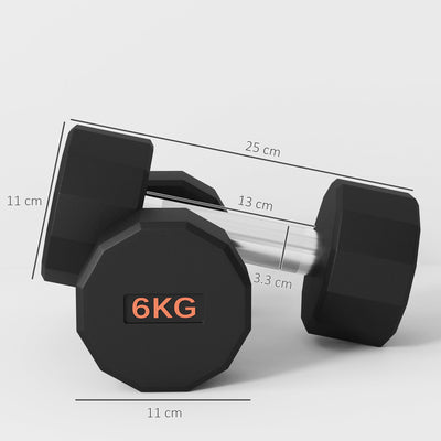2 x 6kg Dumbbells Weights Set with 12-Sided Shape and Non-Slip Grip