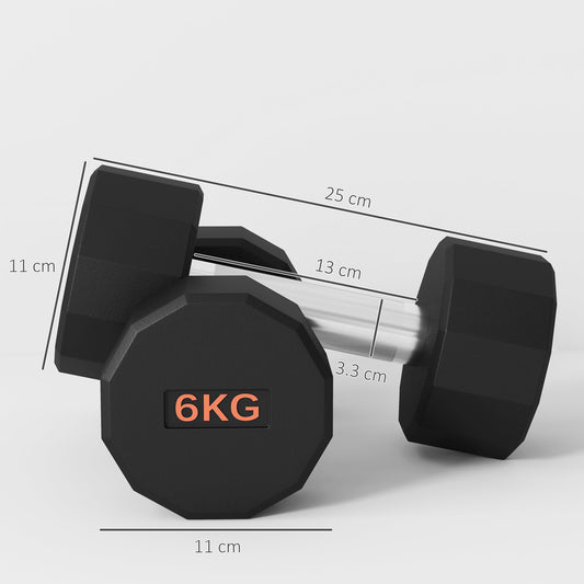 2 x 6kg Dumbbells Weights Set with 12-Sided Shape and Non-Slip Grip