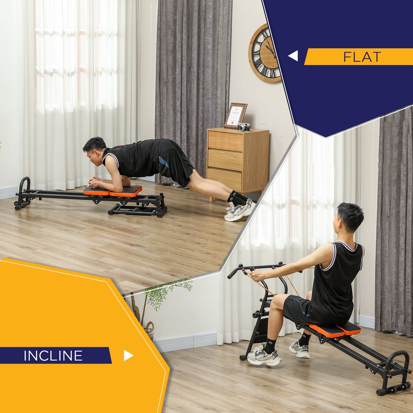 Flat or Incline Home Gym Equipment with Adjustable Push Up Stand