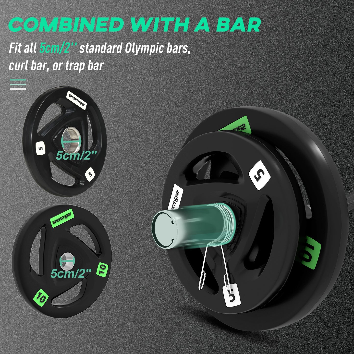 Olympic EZ Curl Bar with 30kg Weight Plates, Barbell Bar for 5cm Weight Plates with Spring Clips