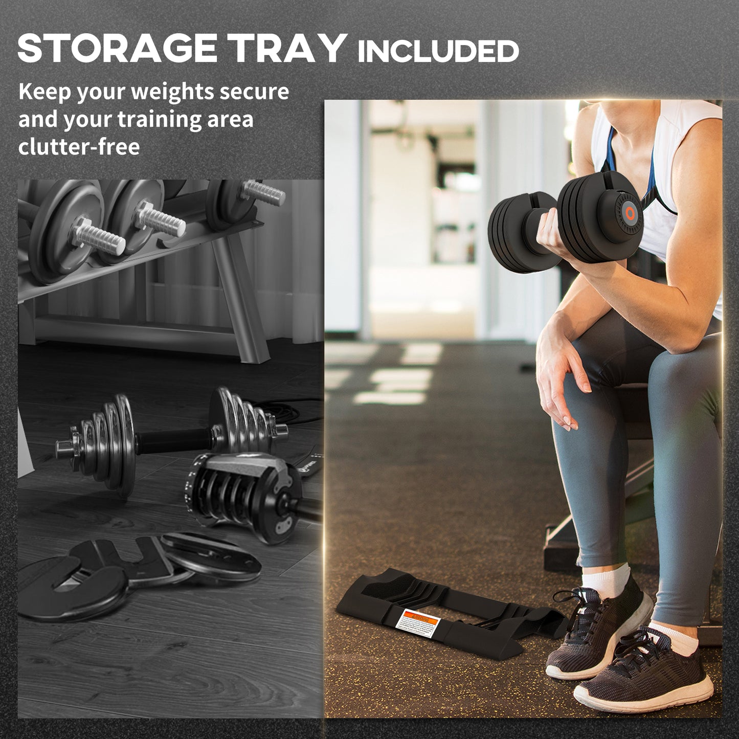 2 x 24KG Adjustable Dumbbells Set, 4-in-1 Weights Set with Storage Tray