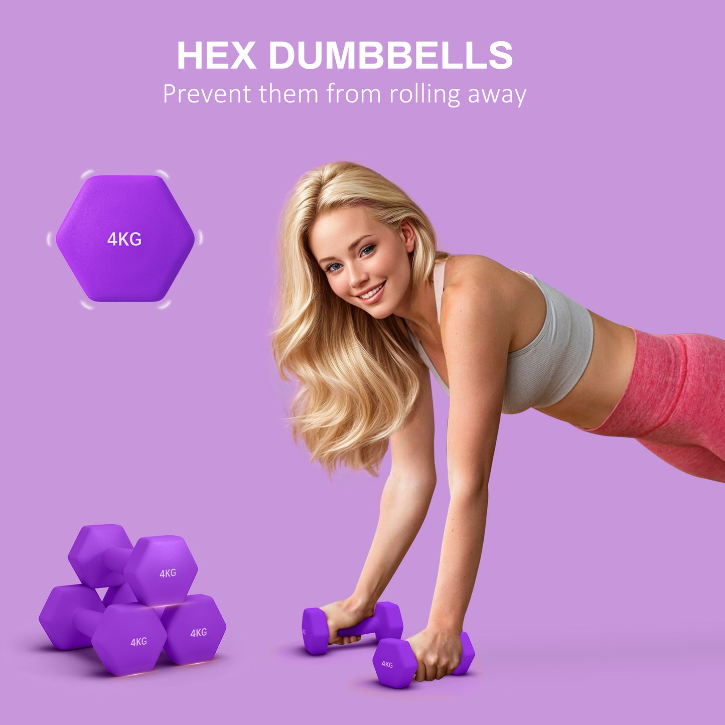 2 x 4kg Hexagonal Dumbbells Weights Set with Non-Slip Grip