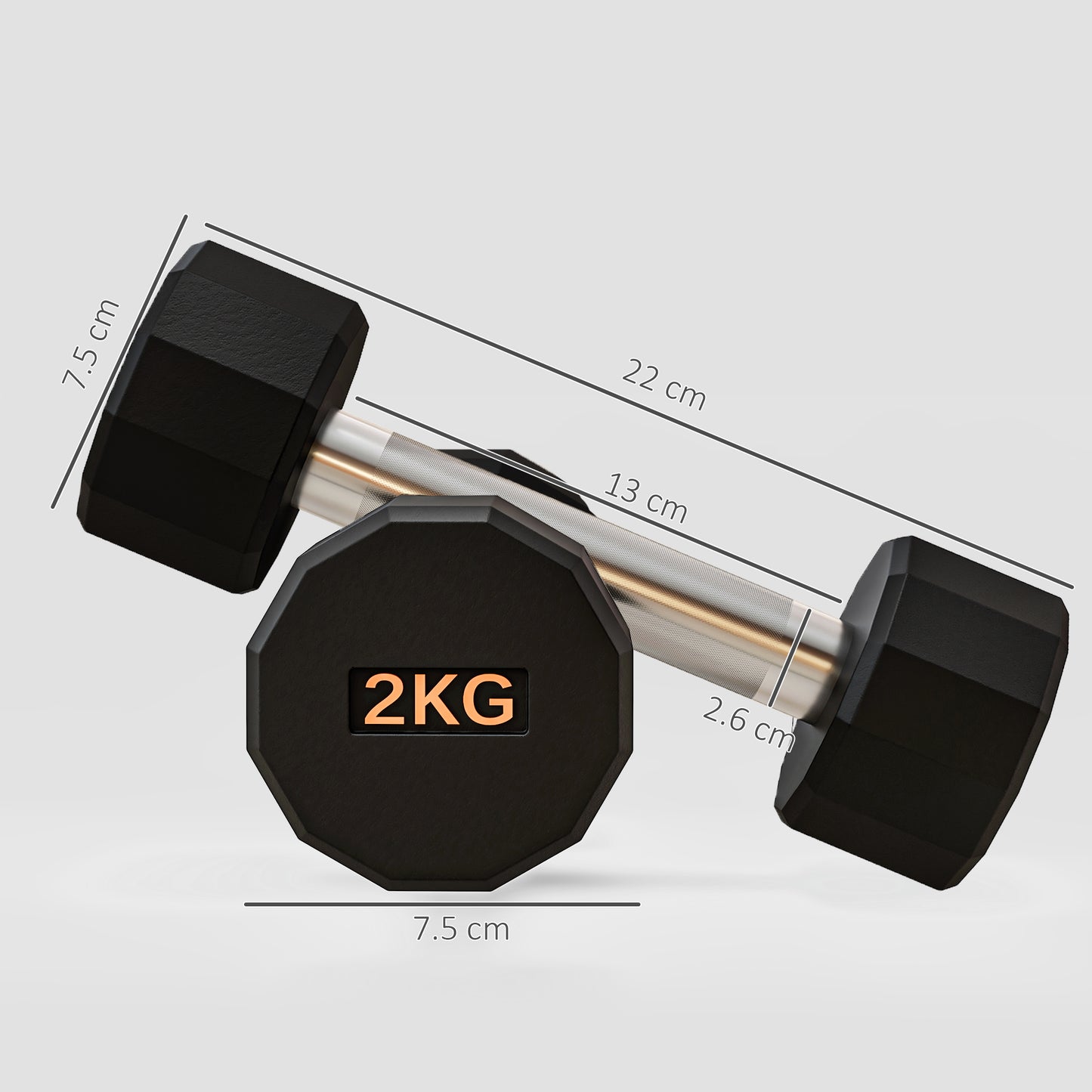 2x 2kg Dumbbells Weights Set with 12-Sided Shape and Non-Slip Grip