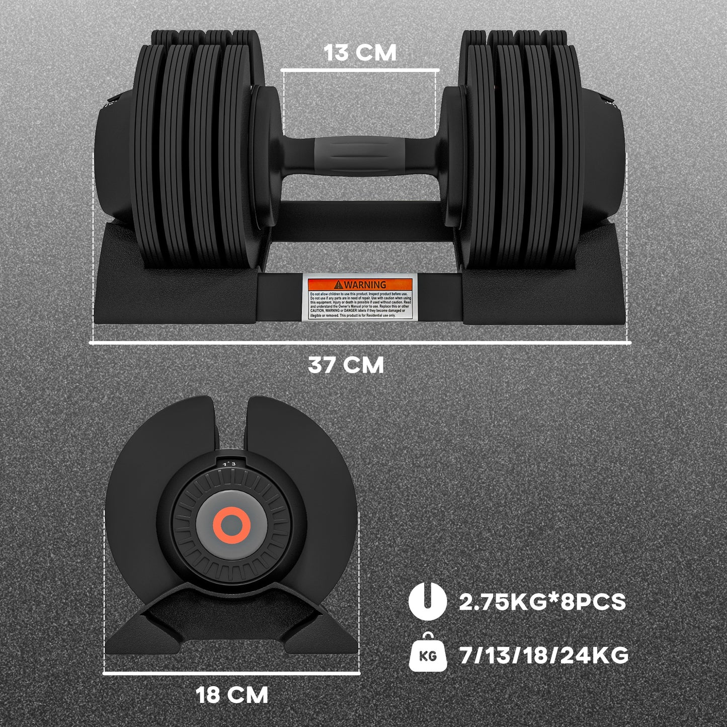 2 x 24KG Adjustable Dumbbells Set, 4-in-1 Weights Set with Storage Tray