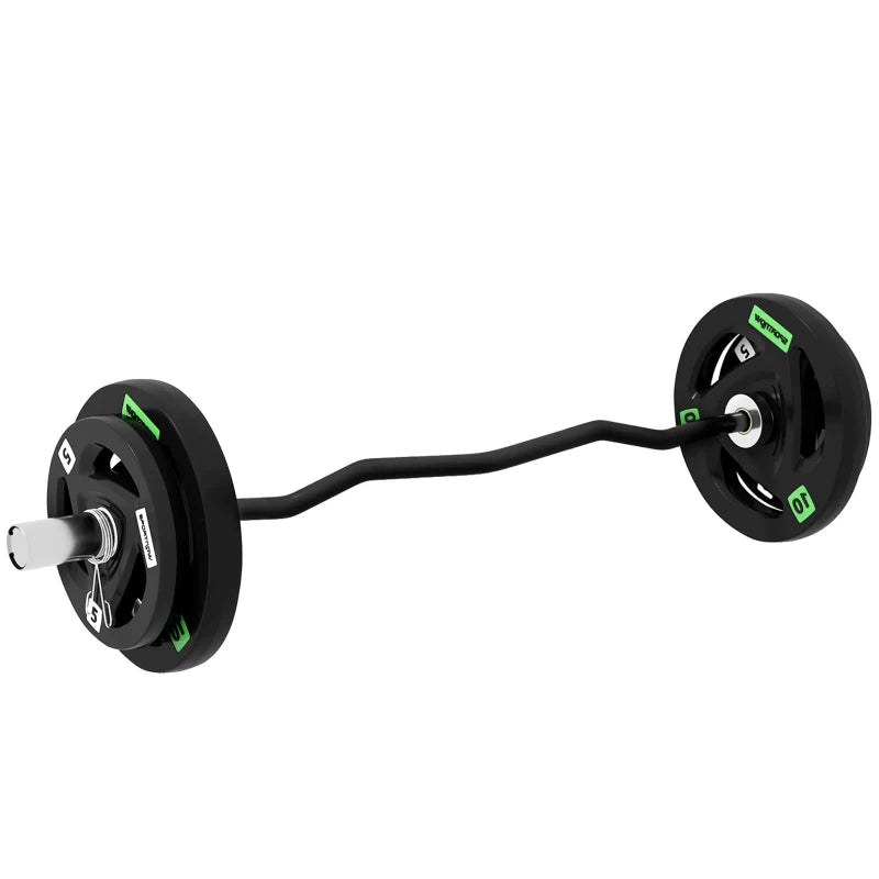 Olympic EZ Curl Bar with 30kg Weight Plates, Barbell Bar for 5cm Weight Plates with Spring Clips