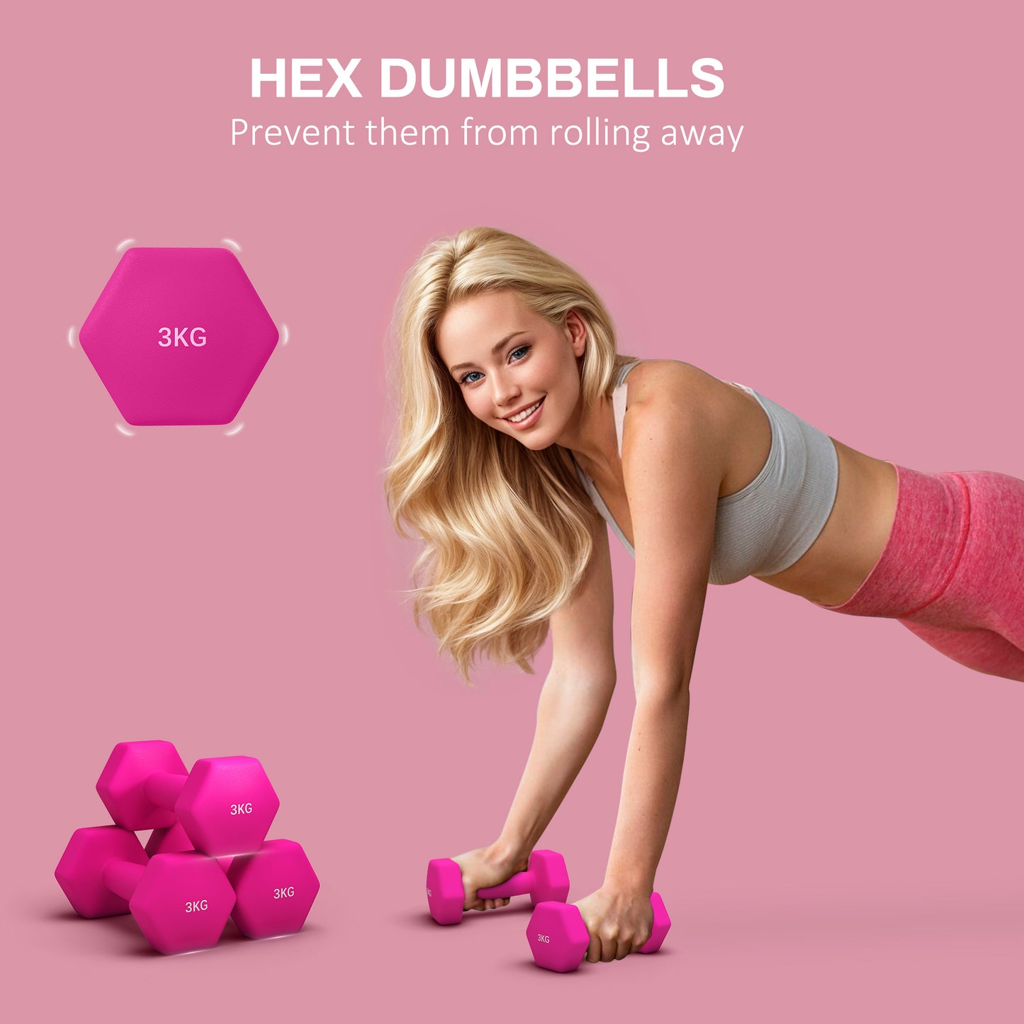 Set of 6 Hex Dumbbells, Weights Pair with Non-Slip Grip