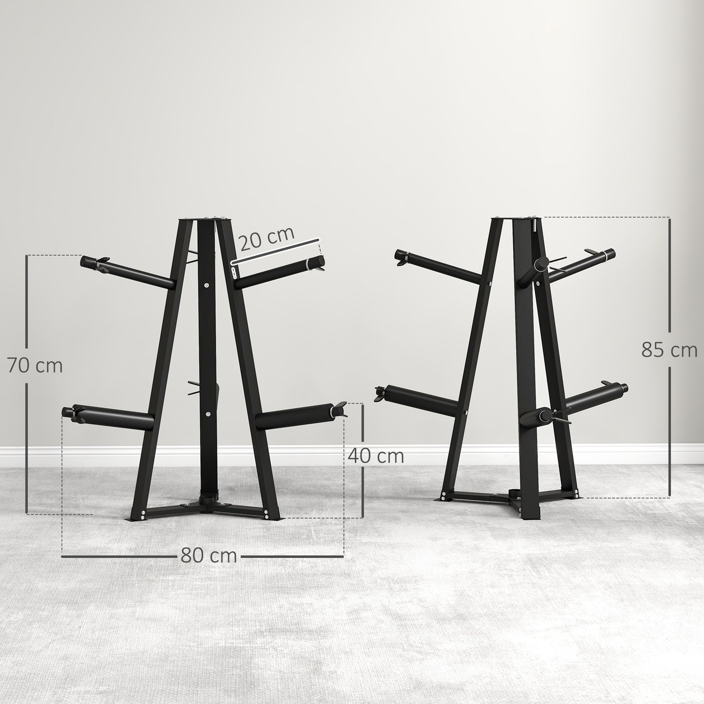 Weight Tree Rack: for 5cm Weight Plates and Barbell Bar with 6 Fasten Clamps, 300kg Capacity
