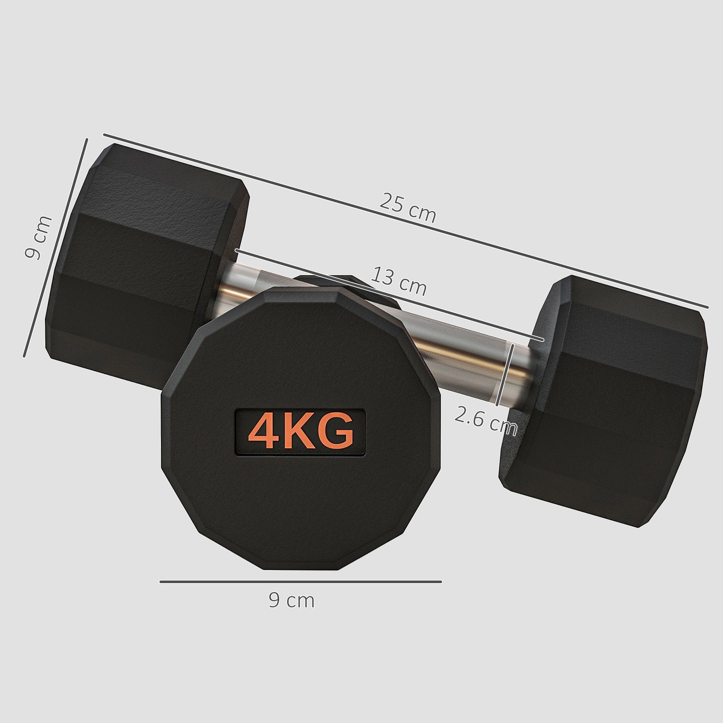 2 x 4kg Dumbbells Weights Set with 12-Sided Shape