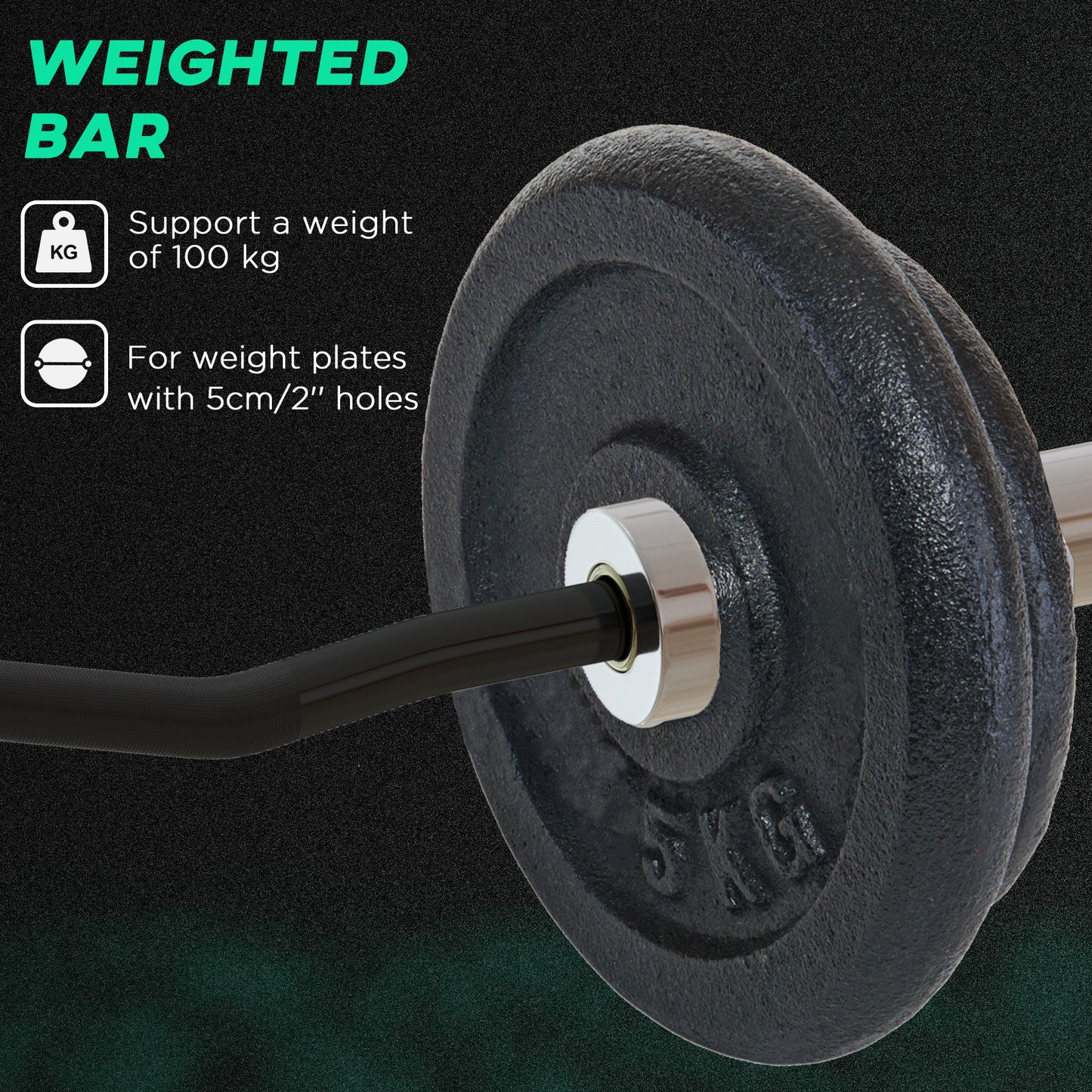 Olympic EZ Curl Bar with 30kg Weight Plates, Barbell Bar for 5cm Weight Plates with Spring Clips