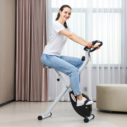 Folding & Quiet Exercise Bike with 8-Level Magnetic Resistance and Heart-Rate Sensor