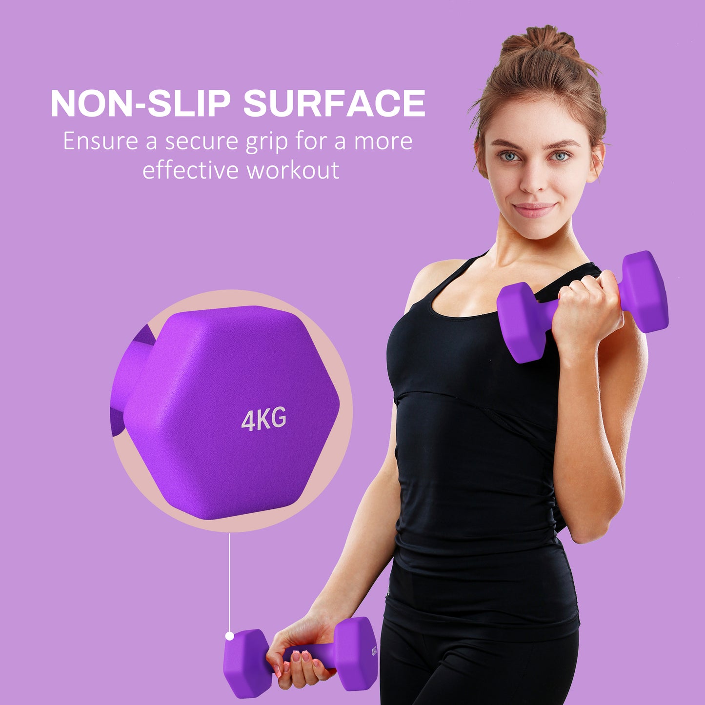 2 x 4kg Hexagonal Dumbbells Weights Set with Non-Slip Grip
