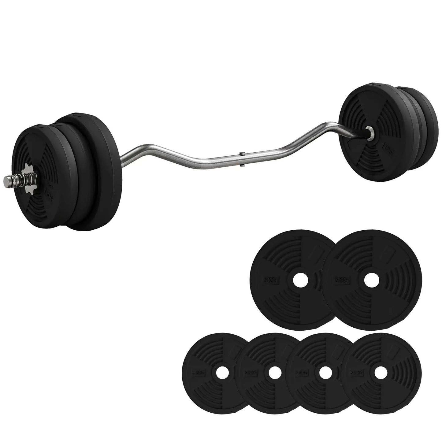 25kg Barbell Set, Adjustable Weights with Curl Bar and Non-slip Handle